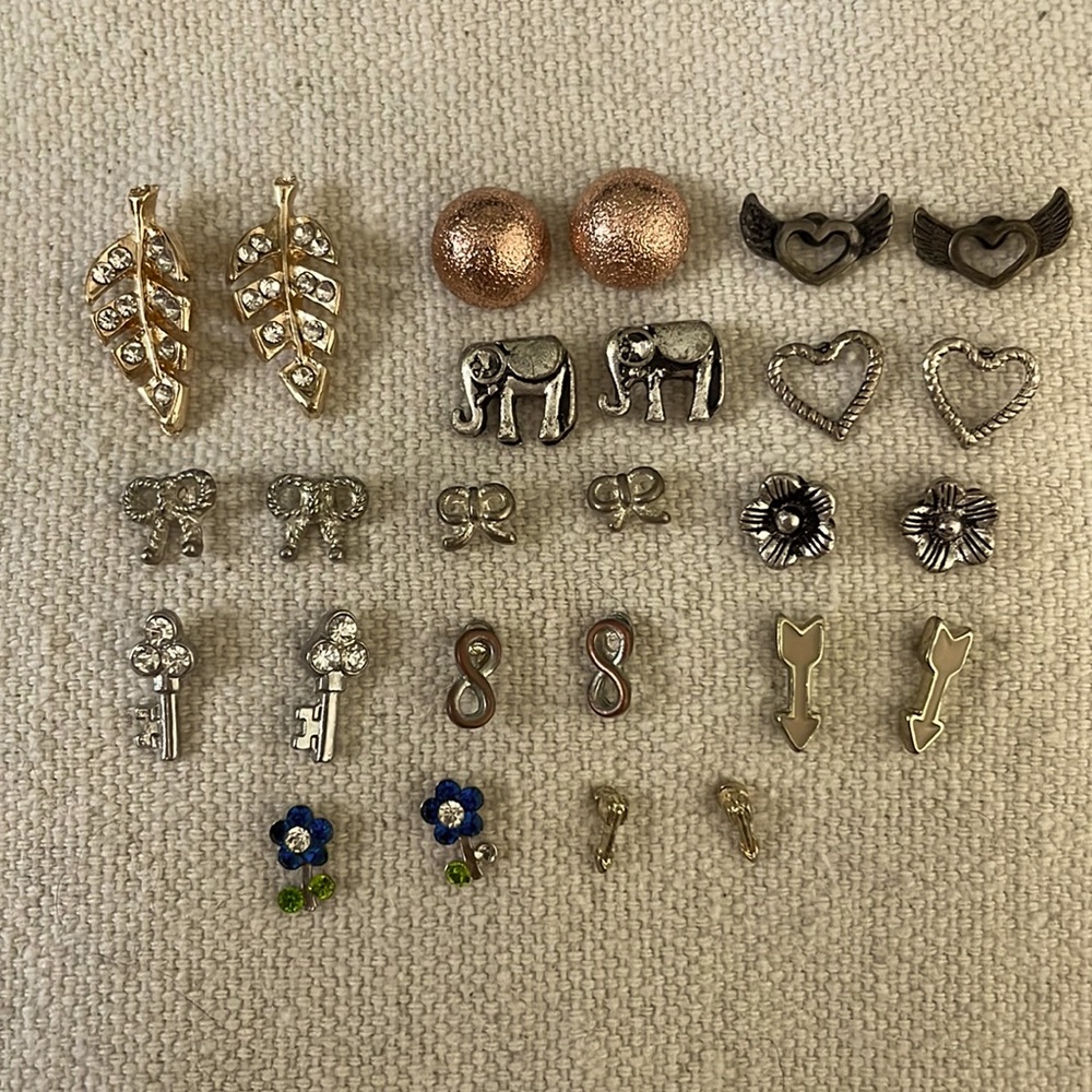 Assorted Variety Stud Earrings, 13 pairs